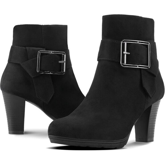mysoft Women's Booties with Heel, Chunky Stacked Zipper Ankle Boots for Ladies - Picture 3 of 7